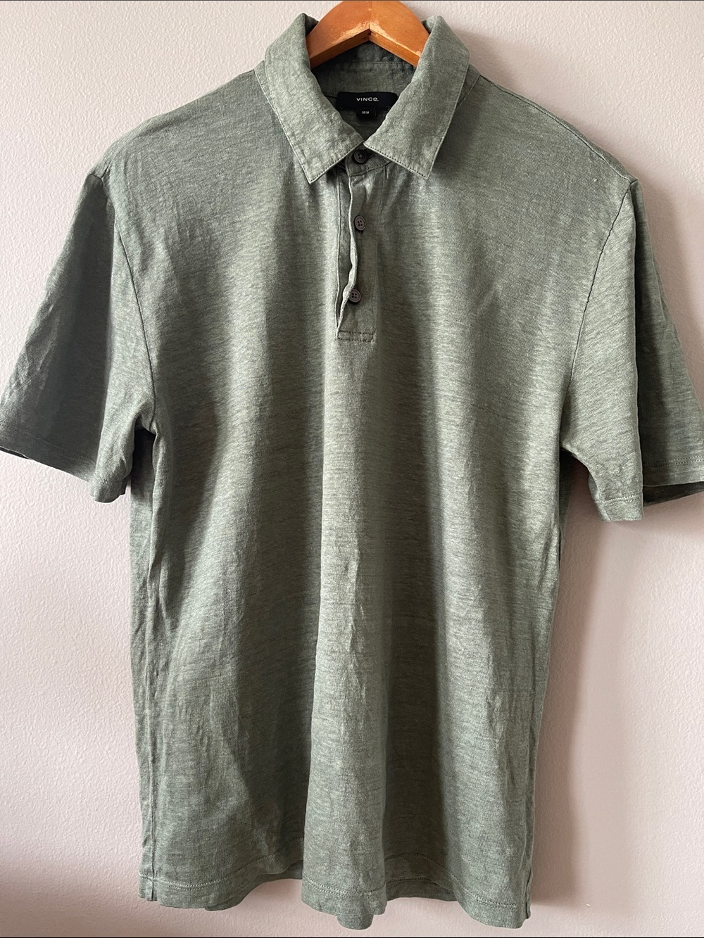 Vince Linen Short-Sleeve Polo in Sage Green